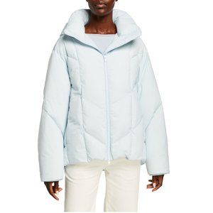 Vince Blue Hooded Zip-Front Puffer Jacket